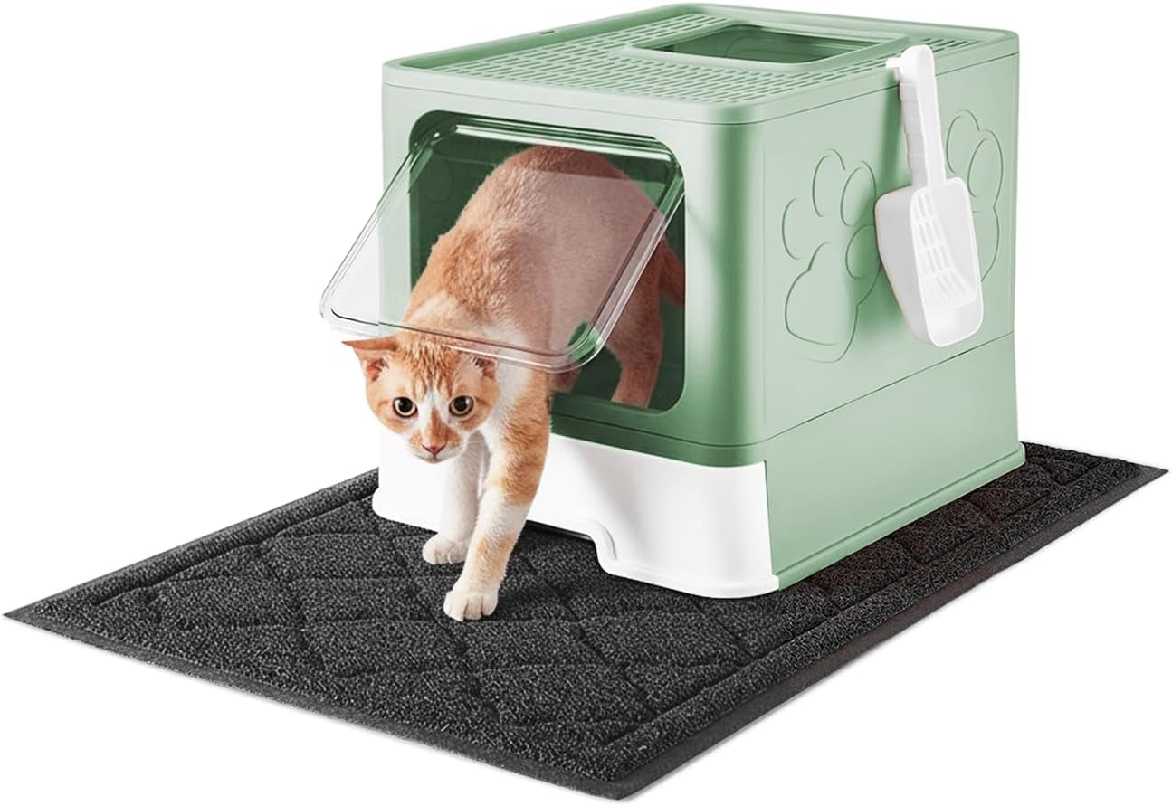 medario-cat-litter-box-with-litter-mat-and-scoop-large-covered-litter-box-with-lid-enclosed-kitty-box-front-entry-top-exit-odor-control-easy-to-clean-grey
