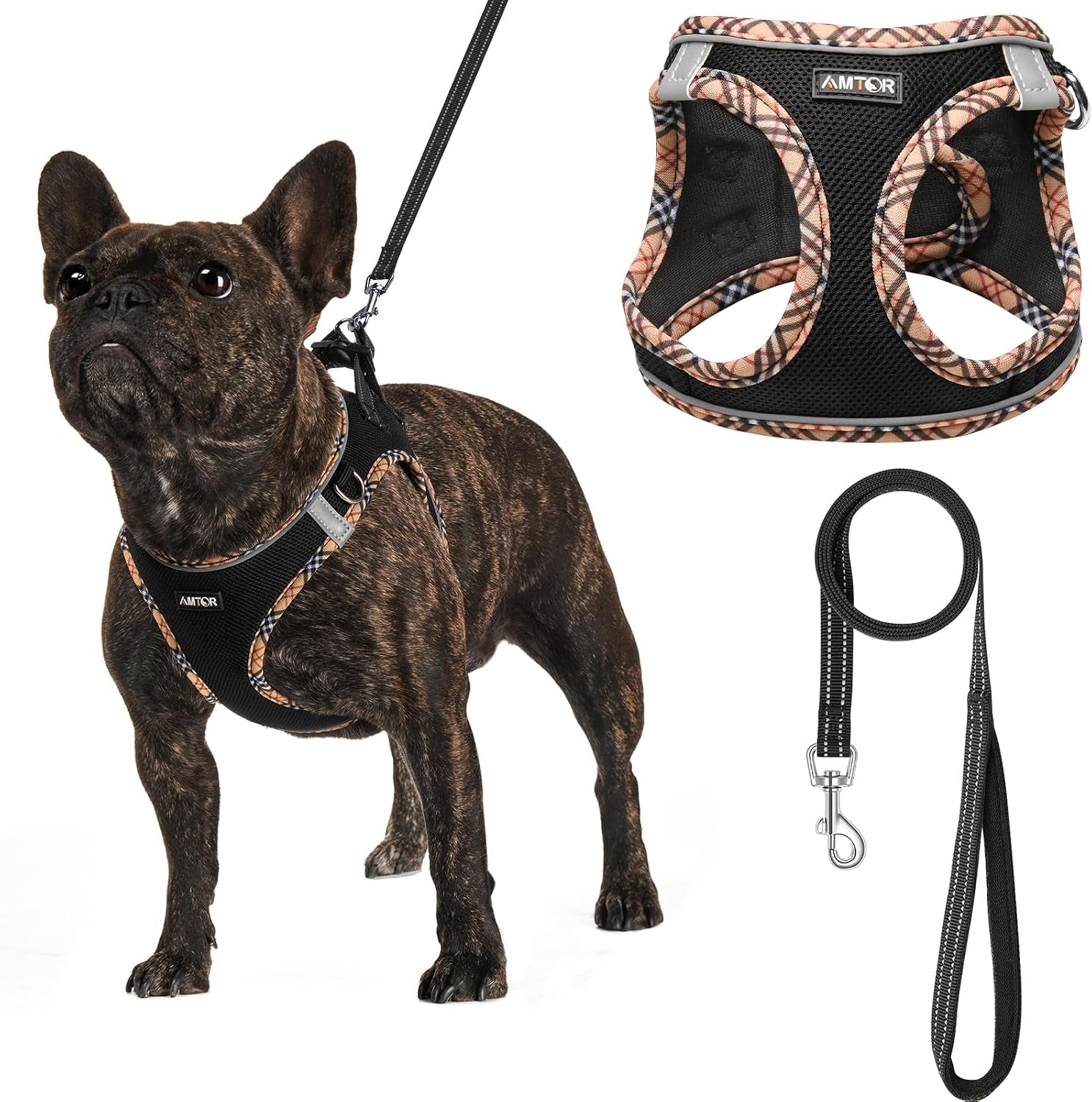 amtor-small-dog-harness-with-leash-set-no-escape-easy-walk-puppy-harnesses-for-training-walking-step-in-reflective-soft-dogs-vest-for-xs-s-medium-extra-small-large-sized-doggreen-s