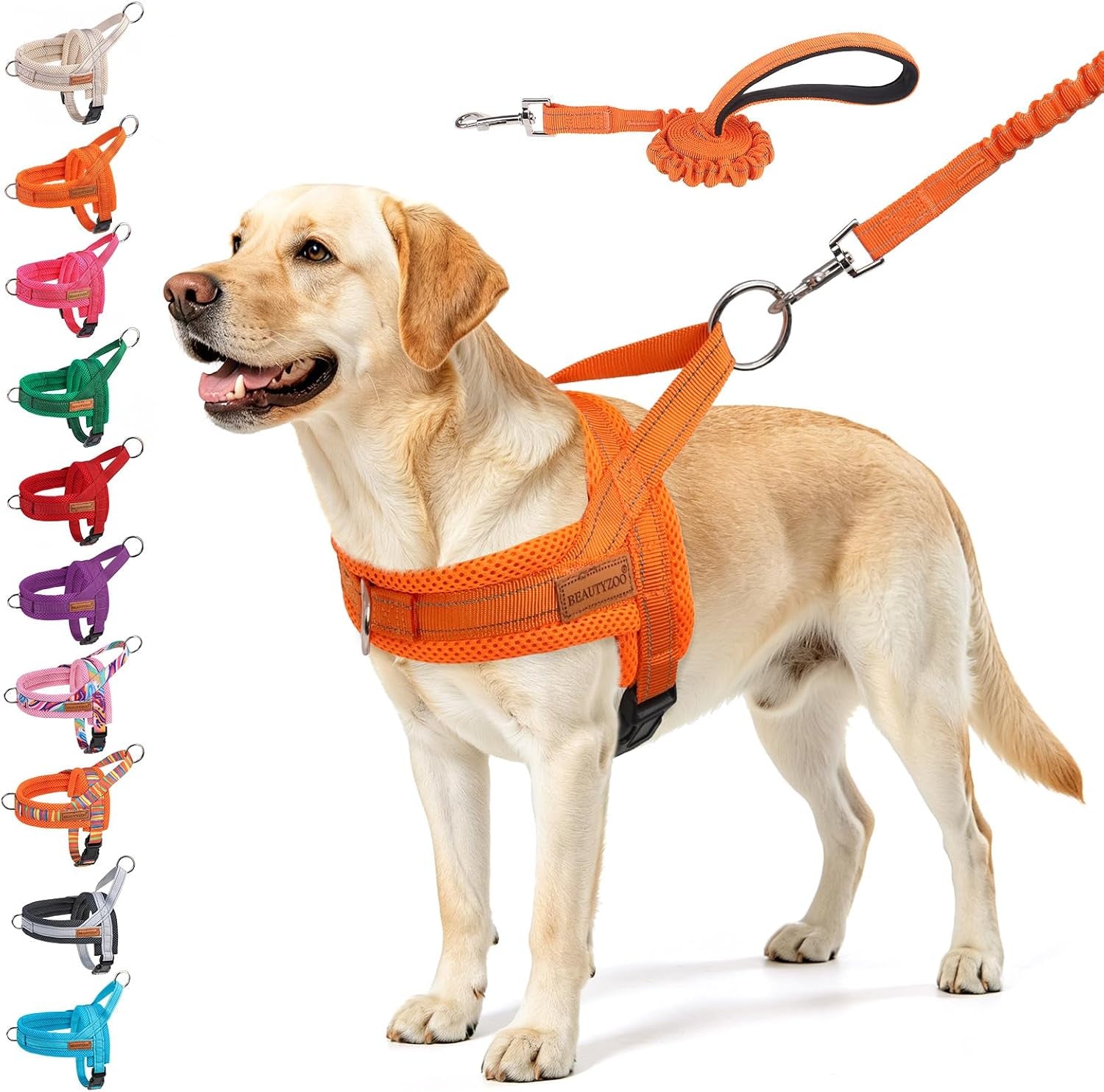 beautyzoo-dog-harness-no-pull-quick-fit-dog-harness-and-leash-set-escape-proof-vest-harness-with-soft-handle-reflective-breathable-mesh-padding-harness-for-medium-size-dog-training-walking-beige-m