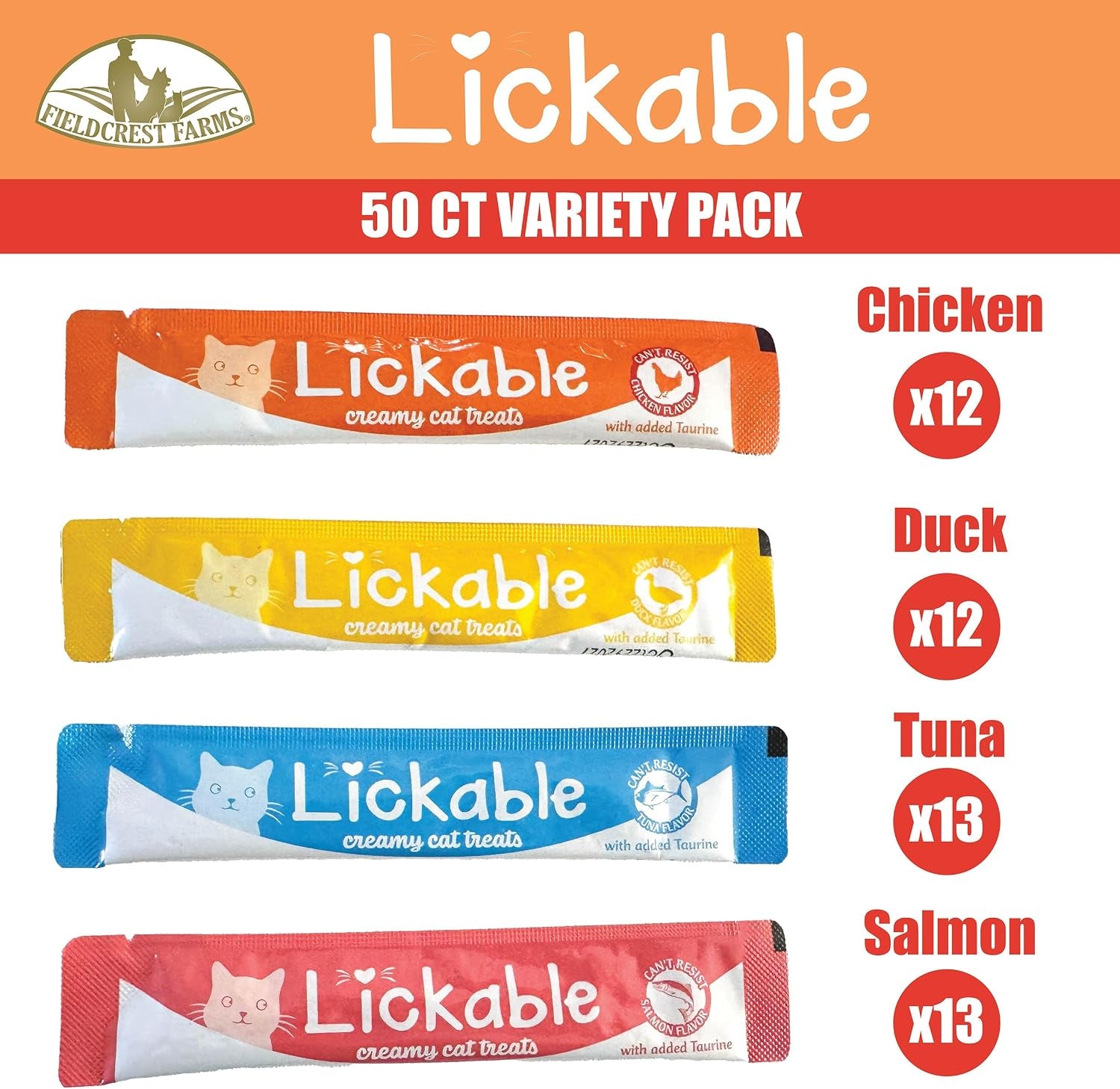 fieldcrest-farms-lickable-cat-treats-50-count-variety-pack-chicken-tuna-duck-salmon-thick-protein-rich-squeeze-tubes-with-taurine-grain-free-6-calories-per-tube