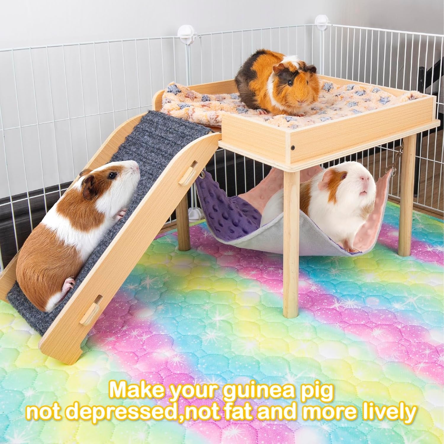 besnew-enlarged-guinea-pig-hammock-with-platform-and-stairs-wooden-small-animal-hideout-for-guinea-pigs-bunny-ferret-hamster-hiding-sleeping-activitiessingle