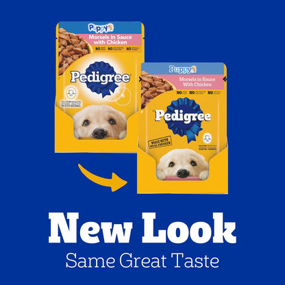 Pedigree Puppy Morsels Wet Dog Food Pouch, Chicken, 3.5 Oz, 16 Count | Steam Cooked, High Quality Animal Protein, DHA Brain Support, Calcium for Teeth & Bones, Topper or Complete Meal3
