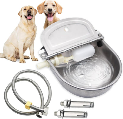 Automatic Water Bowl for Dog Large Size,Animal Drinking Water Bowl,Outdoor Dog Water Bowl,304 Stainless Steel Water Bowl with Float Valve, Drain Hole, Pipe,For Poultry and Livestock1