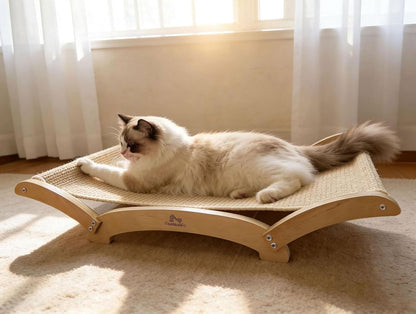 Extra-Large Sisal Cat Scratcher Bed for Indoor Cats, Cat Scratching Post with Hammock Nartural Sisal Scratch Pad for Large Cats Scratcher Lounge Chair, Wooden Cat Furniture (Light Nartural)1