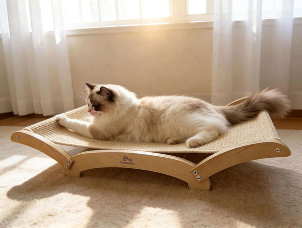 Extra-Large Sisal Cat Scratcher Bed for Indoor Cats, Cat Scratching Post with Hammock Nartural Sisal Scratch Pad for Large Cats Scratcher Lounge Chair, Wooden Cat Furniture (Light Nartural)1