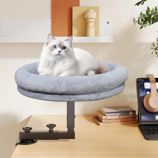 Desk Cat Bed, 18" Cat Bed for Desk, 360° Rotating, Dark Gray | Cat Bed Desk with Plush Cushion, Reinforced Frame and Adjustable Position for Home or Office Desks.8