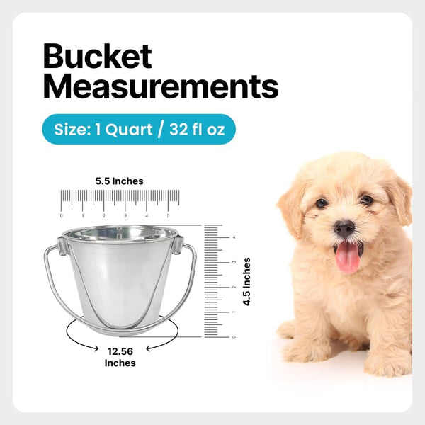 Heavy Duty Stainless Steel Bucket, 1 Quart – Durable Small Metal Bucket for Feeding, Watering Pets & Cleaning – Perfect for Kennels, Critter Crates, Cages and Hanging on Fences2