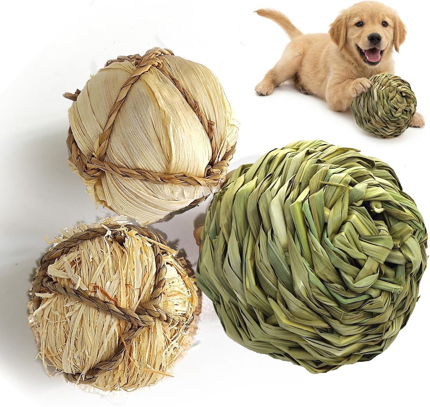 dog-chew-toys-3pcs-woven-grass-chew-ball-for-dogs-dental-teething-interactive-fetch-toys-outdoor-digestible-chew-ball-for-boredom-relief-seaweed-timothy-hay-cornsilk-cornleaf