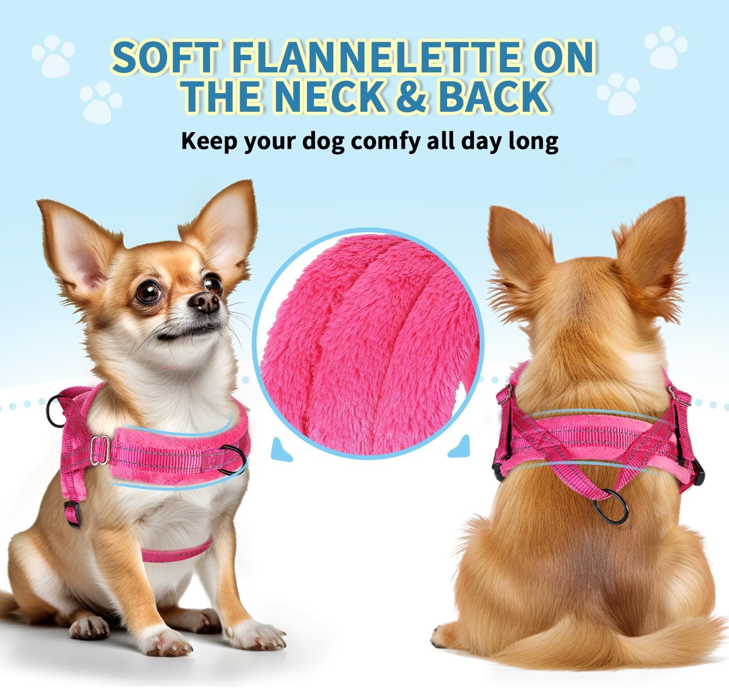 slowton-no-pull-small-dog-harness-and-leash-set-puppy-soft-vest-harness-neck-chest-adjustable-reflective-lightweight-harness-anti-twist-pet-lead-combo-for-small-medium-dogs-fuchsia-xxs