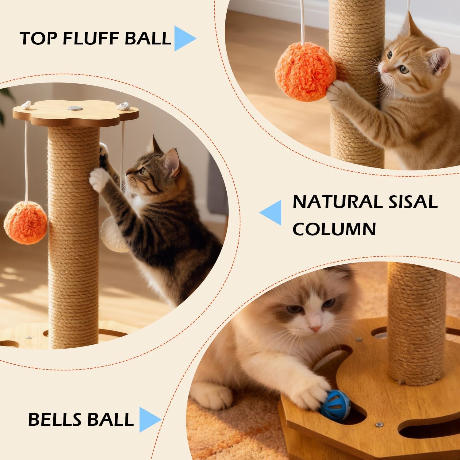 cat-scratching-post-with-vertical-scratcher-and-tracking-interactive-toy-for-kittens-4-in-1-cat-scratcher-toy-with-cat-ball-tracks-16-6-tall-with-interactive-feather