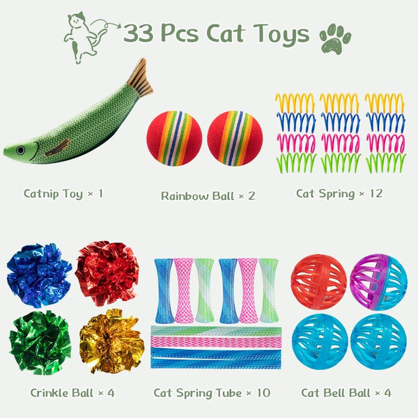Cat Toys 33 Pack - Delightful Interactive Variety Set for Cats & Kittens with Catnip Toy, Crinkle Balls, Cat Ball Toys, Springs to Reduce Anxiety & Destructive Behaviour2