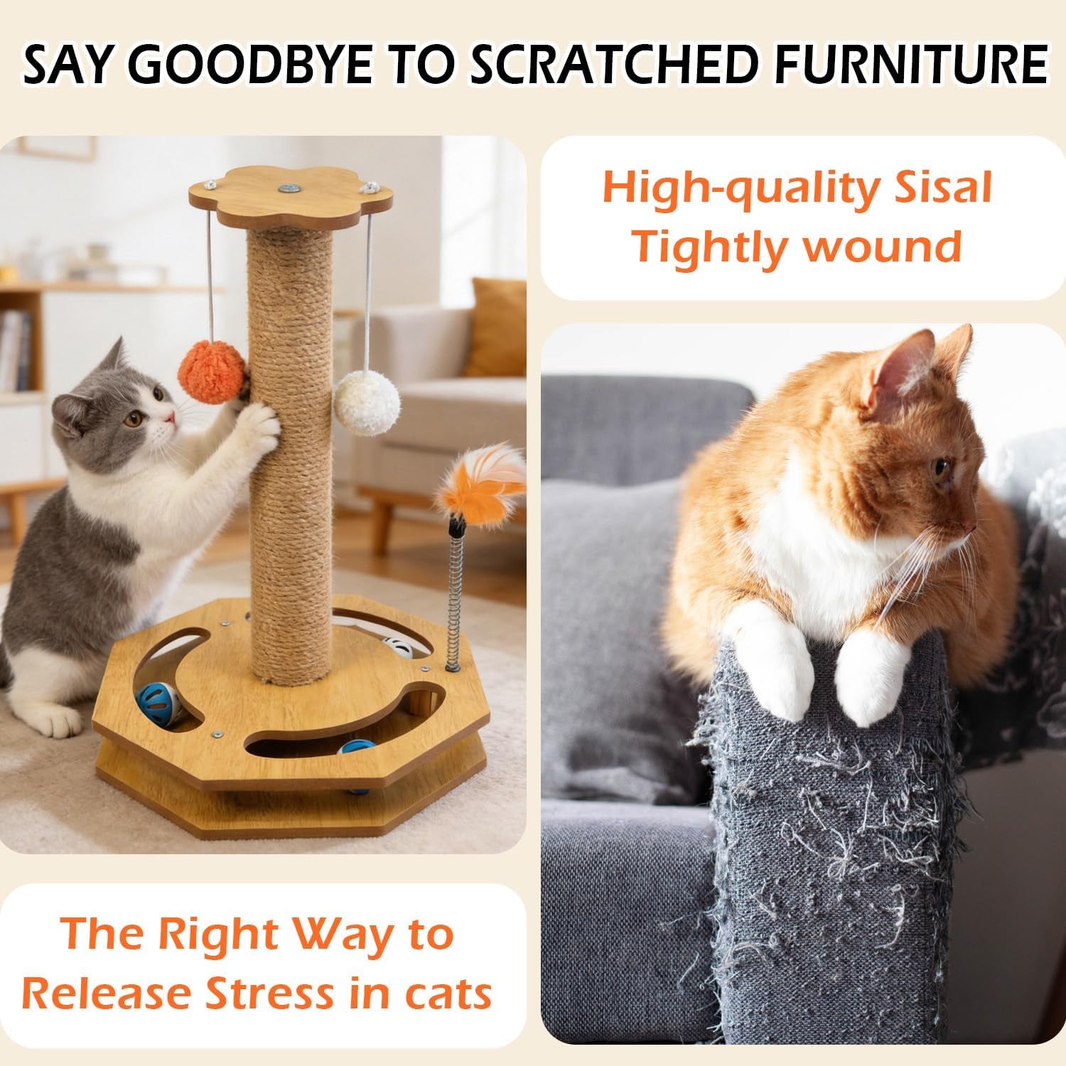 cat-scratching-post-with-vertical-scratcher-and-tracking-interactive-toy-for-kittens-4-in-1-cat-scratcher-toy-with-cat-ball-tracks-16-6-tall-with-interactive-feather