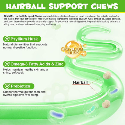 Cat Hairball Support Crunchy & Creamy Chews,Omega 3 & Zinc for Healthy Skin & Coat, Tasty Chicken Flavor,Supports Skin & Coat, Digestion,30-Day Supply7