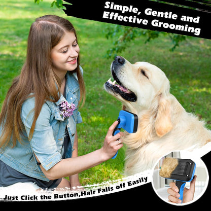 Professional 3PCS Self Cleaning Slicker Brush & Pet Grooming Rake & Flea Comb for Dogs,Cats and Horses | Double-Sided Dematting Comb & Skin Friendly Deshedding Grooming Tool | Pet Supplies (Blue)5