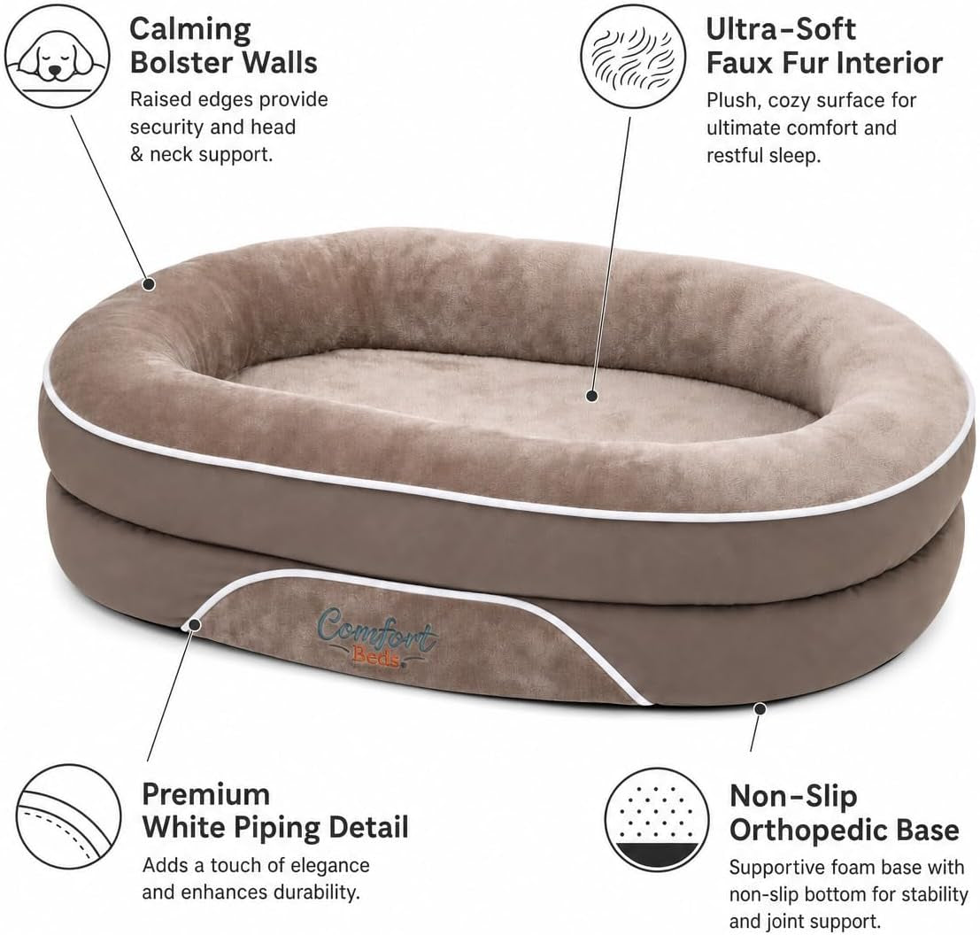 comfort-beds-orthopedic-dog-bed-with-calming-bolster-walls-faux-fur-interior-non-slip-base-brown