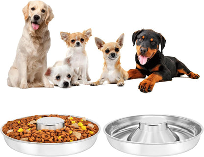 Stainless Steel Puppy Bowls 2 Pack, Pet Slow Feeder Bowls, Water Bowl, Feeding Weaning for Small Medium Large Dogs, Cat, Pets (2 Pack, Large：1.3” X 13.6”)1