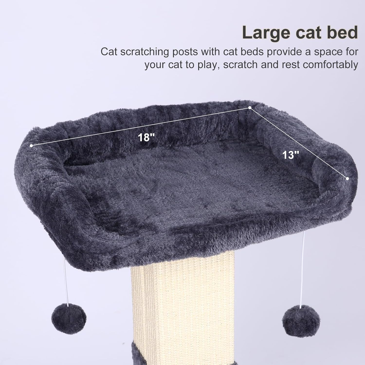 34-cat-scratching-post-for-indoor-cats-sisal-cat-scratcher-with-large-plush-perch-vertical-posts-with-elevated-bed-and-with-two-dangling-balls-removable-washable-cover-dark-grey