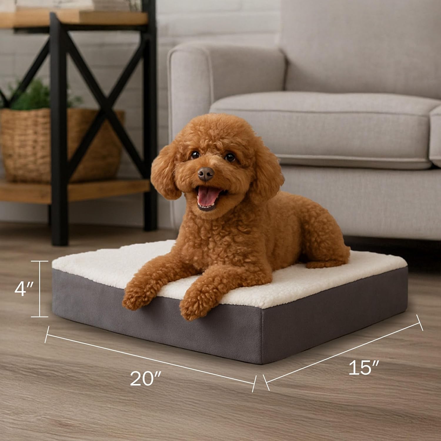 orthopedic-dog-bed-2-layer-memory-foam-crate-mat-with-machine-washable-sherpa-cover-20x15-pet-bed-for-small-dogs-up-to-20lbs-by-petmaker-gray