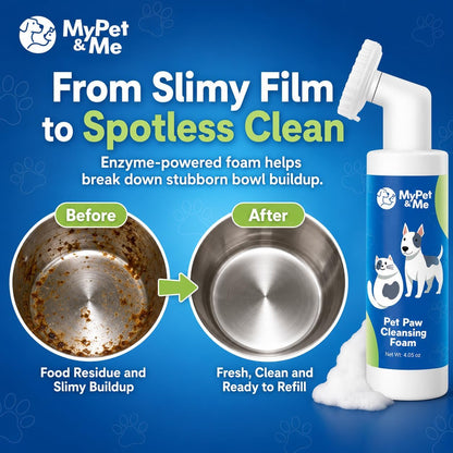 My Pet & Me Pet Bowl Cleaner Mousse with Built-In Scrub Brush, Foaming Dog & Cat Bowl Cleaner for Food & Water Dishes, Toys & Fountains, Removes Grease, Odor & Biofilm, Food-Grade, 4.05 Oz3