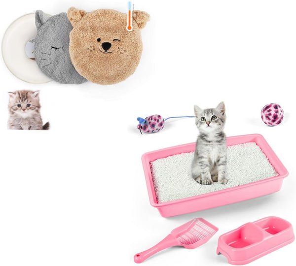 Cat Litter Box Set, Small Cat Kitten Starter Kit with Litter Scoop & Heated Cat Bed with 2 Cozy Covers1