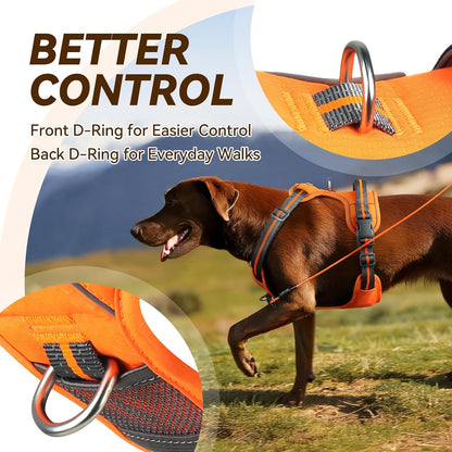 VIVAGLORY No Pull Dog Harness Vest Harness, L, Orange - Patterned | with Handle Front and Back Clip for Training & Pulling, No Pull & Escape Proof Padded Adjustable for Pet Puppy2