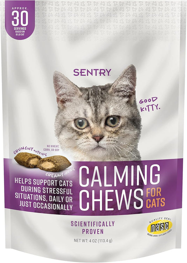 Sentry Calming Chews for Cats, Pheromone Stress Aid, 4Oz | Manages Stress; May Curb Destructive Behavior; Pheromone-Infused Daily Chew; Clinically Tested Calming Formula1