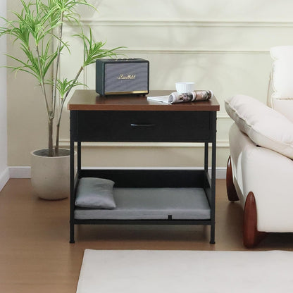 Dog Bed End Table with Storage Drawer and Washable Cushion, Black & Walnut | Open Elevated Dog Bed Furniture for Small Medium Dogs up to 50 Lbs, Metal Frame, Drawer, for Living Room, Bedroom Bedside3