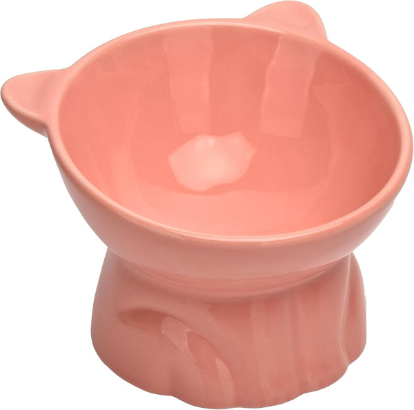 Elevated Cat Food Bowl,8 Oz Ceramic Raised and Tilted Water Bowl,Anti Vomiting and Protect Pets Spines Dishes for Fat Faced Cat, Indoor Cats,Kitten,Small Dog (White)10