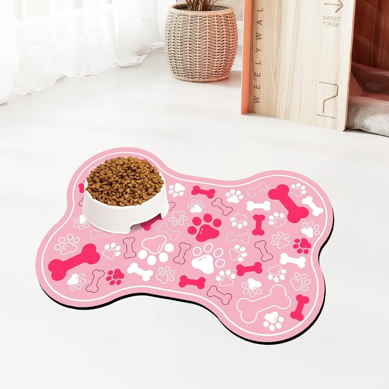dog-cat-food-mat-bone-shaped-pet-feeding-mat-quick-absorb-water-bowl-placemat-with-rubber-backing-indoor-floor-stain-resistant-pet-accessory-supplies-light-pink-small-12x18-inches