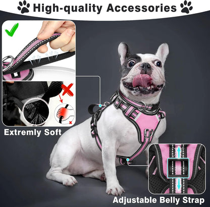 WINSEE Pet Harness Collar and Leash Set, All-In-One Reflective Dog Harness No Pull with Adjustable Buckles for Puppies, Small, Medium, Large, and Extra-Large Dogs (Large, Pink)2