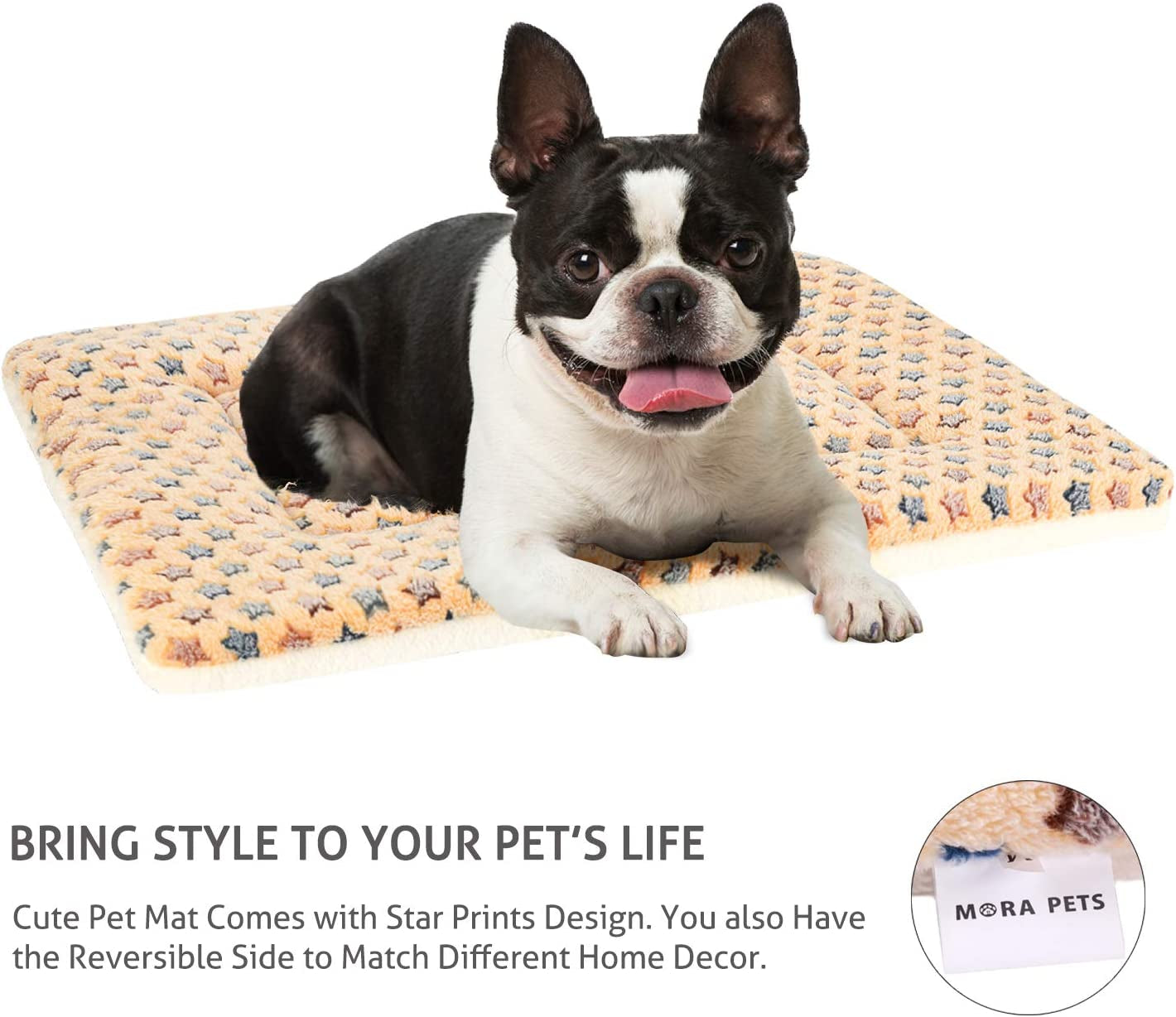 mora-pets-dog-crate-pad-ultra-soft-pet-bed-with-cute-star-print-washable-mat-for-large-medium-small-dogs-reversible-fleece-kennel-liner-cat-bed-23-x-18-inch-brown