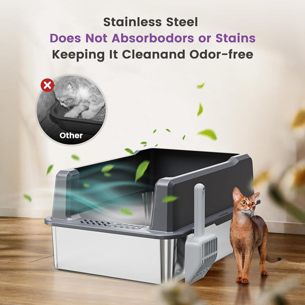 Extra Large XXL Stainless Steel Cat Litter Box with Lid, 26" L X 18" W X 12" H Metal Litter Box with Hight Sides for Big Cats & Multiple Cats, Never Absorbs Odors, Anti-Urine Leakage, Easy Cleaning5