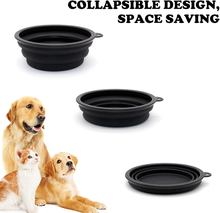 2-Pack Small Dog Travel Bowl, Collapsible Bowls for Dogs | Foldable Cat Water Bowl, Portable Pet Feeding Watering Traveling Dish (Black & Orange)+2