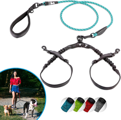 Sparklypets Double Dog Leash for 2 Dogs – Rope Bungee Dual Leash for Medium and Large Breeds with Padded Handles & Tangle Free (Teal, Medium/Large)31