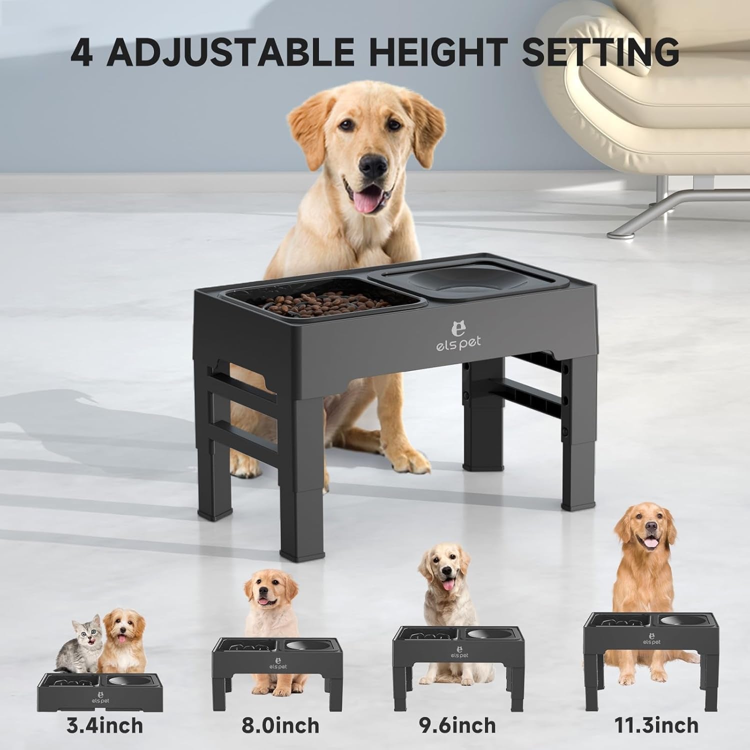 els-pet-adjustable-elevated-dog-bowls-no-spill-water-bowl-and-slow-feeder-adjustable-height-3-to-11-inch-small-medium-large-dog-slow-feeder-insert-no-spill-water-bowl-anti-slip-feet-removable