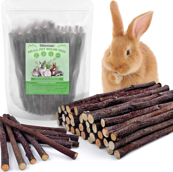 Bissap Apple Sticks for Rabbits, Natural Bunny Chew Toys and Treats for Chinchilla Guinea Pig Hamster Gerbil Small Animals Pet Apple Wood Stick Toys Teeth Grinding (230G/8.1Oz)1