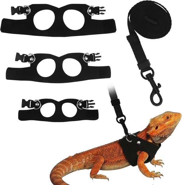 3Size Black Bearded Dragon Leash and Harness Set with Lizard Traction Rope | for Reptile, Lizard Leash/ Squirrel Harness/ Small Rabbit Traction Rope (S, M, L)7