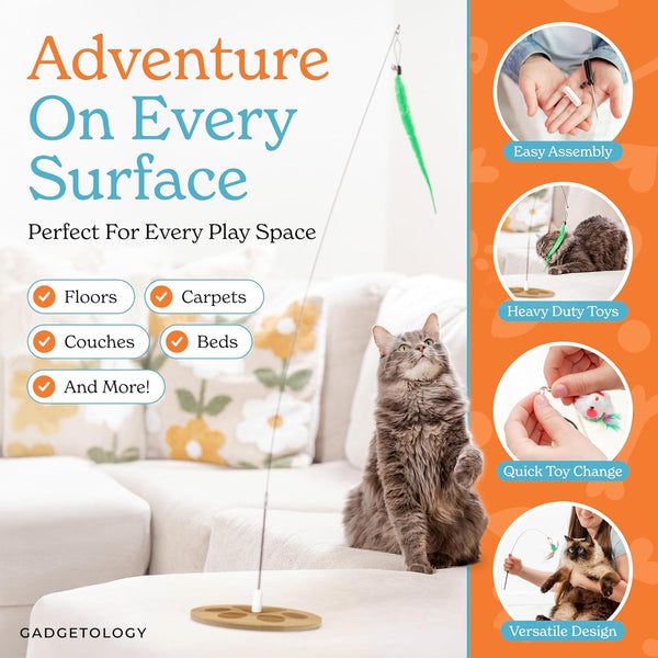 2 Cat Toy + 9 Feather Lures Interactive Cat Toys for Indoor Cats Interactive Kiteen Toys Enrichments for Boared Indoor Adult Cats Kittens Suction Cup Juguetes Para Gatos Teaser Feather Wand6