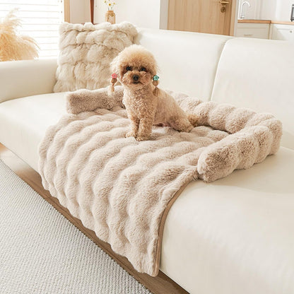 Calming Dog Bed for Couch, 29.5 X 29.5 Inch, Non-Slip Rabbit-Velvet Dog Sofa Mat for Furniture Protector, Perfect for Small, Medium Dogs and Cats (Khaki, Medium)1