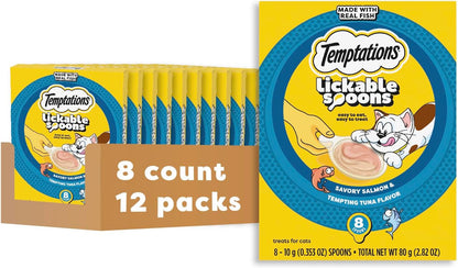 Temptations Lickable Spoons Wet Cat Treats, Variety Pack, 24 Count | Two Irresistible Flavors per Spoon, Mess-Free Creamy Puree, Hand-Feed for Bonding, Use as Treat or Food Topper, Adult Cats13