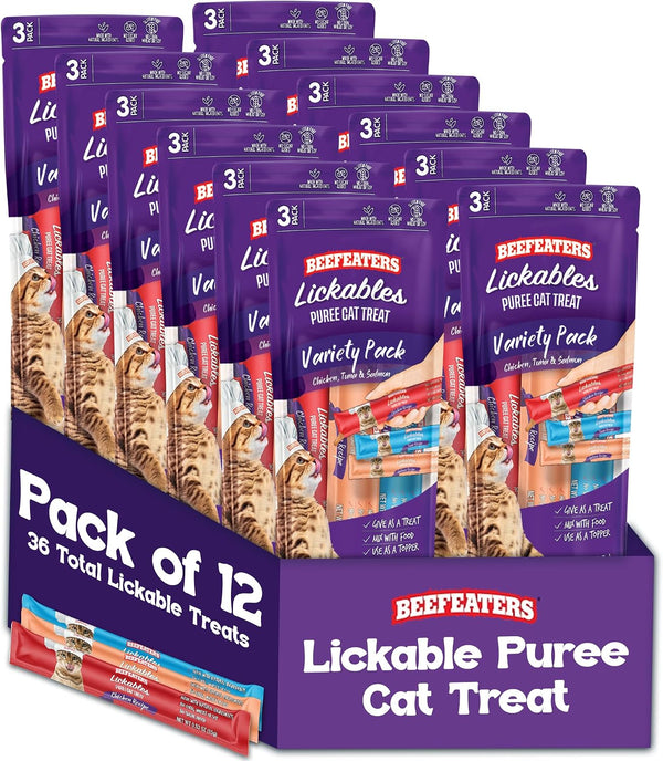 Beefeaters Lickable Cat Treats 48 Count – Puree Squeeze up Tubes Variety Pack (Salmon, Tuna & Chicken) | Grain Free, Taurine Enriched, High Moisture for Picky Eaters | Cat Treat Topper or Snack14