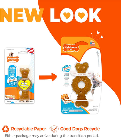 Nylabone Puppy Chew Teething Ring Bone Dog Toy, Chicken Flavor, X-Small | Soothing Teething Toys for Puppies, Puppy Enrichment, & Teething Relief, Freezable for Added Comfort, Dogs up to 15 Lbs2