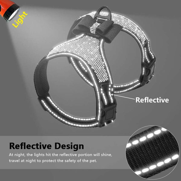 Beirui Rhinestone Dog Harness with Sparkly Bow Tie, Black,S,Chest 11-14" | Reflective Bling Nylon, Soft Fleece Padded, for Small Large Dogs Walking Party Wedding3
