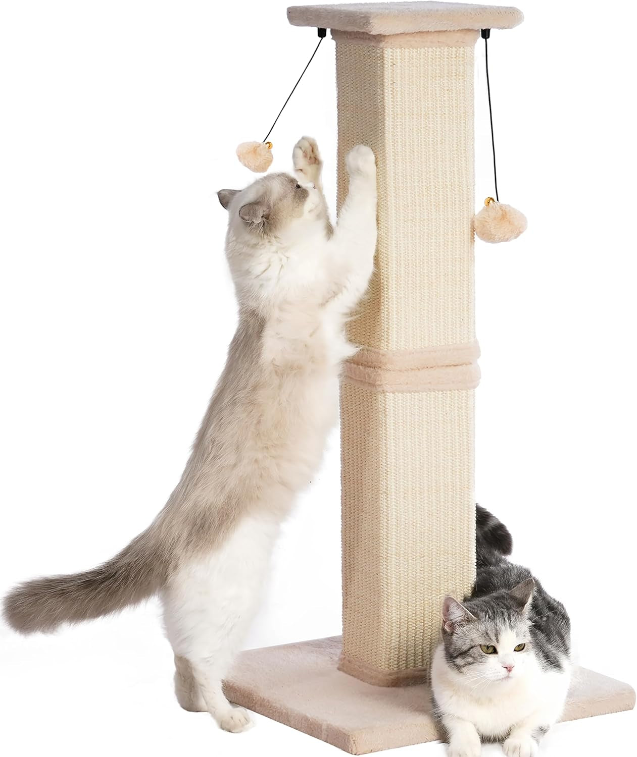 tall-cat-scratching-post-33-heavy-duty-sisal-scratcher-post-modern-cat-scratching-post-with-heavy-duty-base-for-sturdy-large-33-vertical-sisal-rope-post-2-cat-toy-balls-for-cat-gray