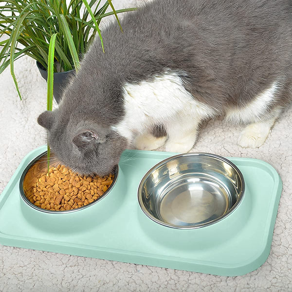 L.D.Dog Cat Food Bowls, Cat Bowls Non-Skid and Non-Spill Silicone Pads with PP Stand, Removable Stainless Steel Food and Water Dishes for Cats, Small Size Dogs6
