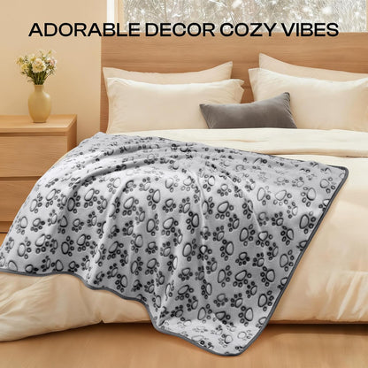 Luciphia Fluffy Paw Print Dog Blanket Large/Medium/Small, Soft Fleece Throw | 300GSM Cozy Blanket for Crate, Couch, Car, Bed. a Puppy & Cat Essential and Dog Gift for Pet Parents,Grey,30"X20"6