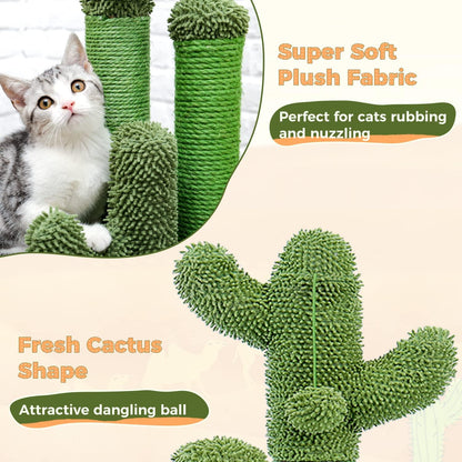 PAWZ Road Cactus Cat Scratching Post 23”Cat Scratcher with Toy Ball | Cactus Cat Tree with 3 Sisal & Carpet Scratching Posts, Soft Carpet Base & Top, Interactive Ball for Indoor Cats3