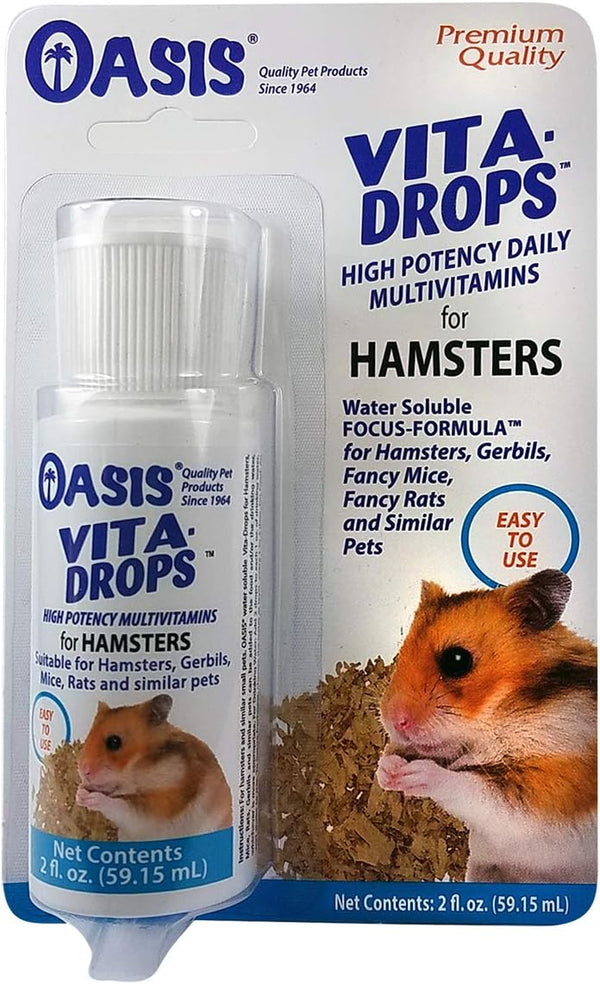 Oasis Hamster Vita-Drops All-In-1 Multivitamins - Daily Vitamin Supplement Supports Healthy Bones & Teeth, Joints & Digestion, Promotes Healthy Skin Coat, Orange Flavor, 2-Ounces1