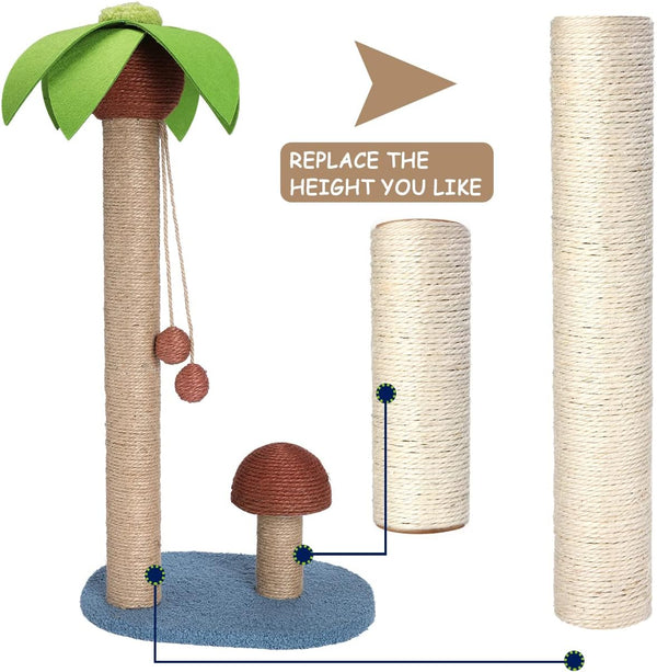 Barelove Cat Scratching Post Replacement, 4 Pieces Cat Scratcher Cat Tree Replacement Parts, 15.4'' X 2.67" Dia + 7.87“ X 2.67" Dianatural Sisal Rope Cat Scratch Posts Include M8 Screws6