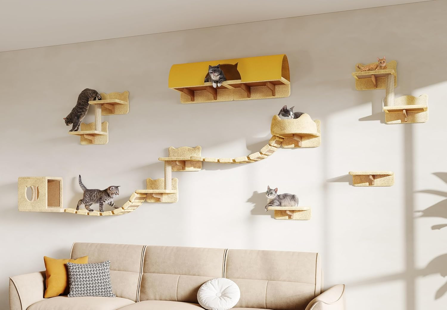 9-in-1-cat-wall-shelves-cat-wall-furniture-set-with-bridge-beige-wall-mounted-cats-shelf-for-space-saving-multi-level-cat-climbing-systems-for-16-inch-drywall-with-scratching-posts-condos